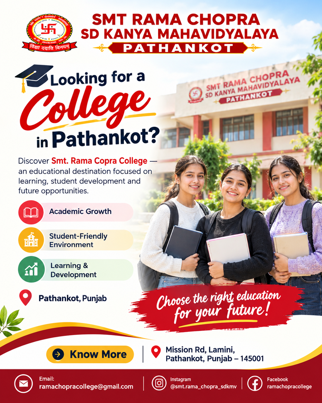 College in Pathankot – Smt Rama Chopra SD Kanya Mahavidyalaya